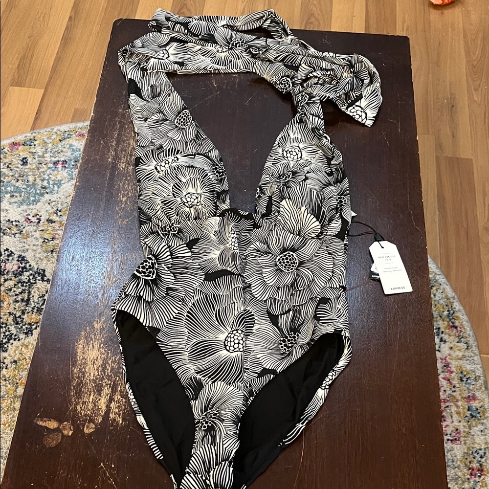Express Body Contour Monochrome Floral One Piece with Multiway Straps